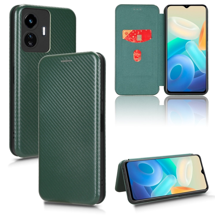 

For vivo Y77 5G Carbon Fiber Texture Flip Leather Phone Case(Green)