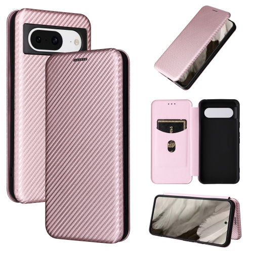 

For Google Pixel 8 Carbon Fiber Texture Flip Leather Phone Case(Pink)