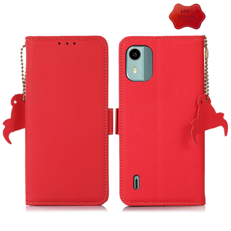 

For Nokia C12 4G Side-Magnetic TJ Genuine Leather RFID Phone Case(Red)