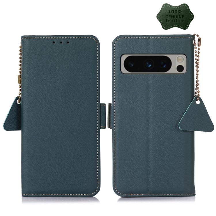 

For Google Pixel 8 Pro Side-Magnetic TJ Genuine Leather RFID Phone Case(Green)