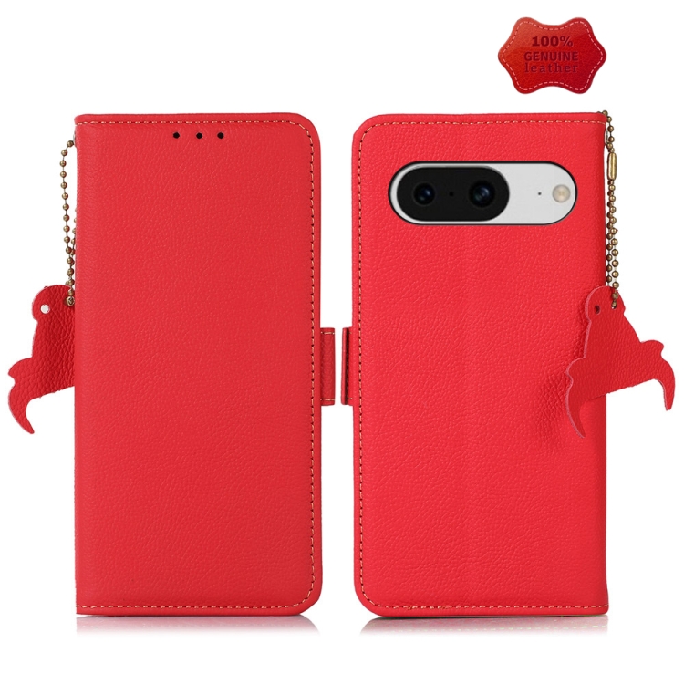 

For Google Pixel 8 Side-Magnetic TJ Genuine Leather RFID Phone Case(Red)