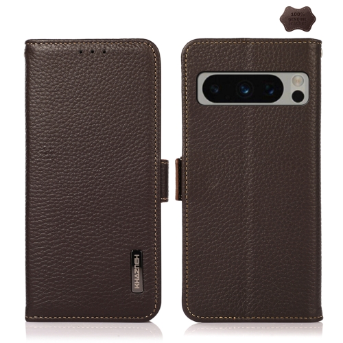 

For Google Pixel 8 Pro KHAZNEH Side-Magnetic Litchi Genuine Leather RFID Phone Case(Brown)