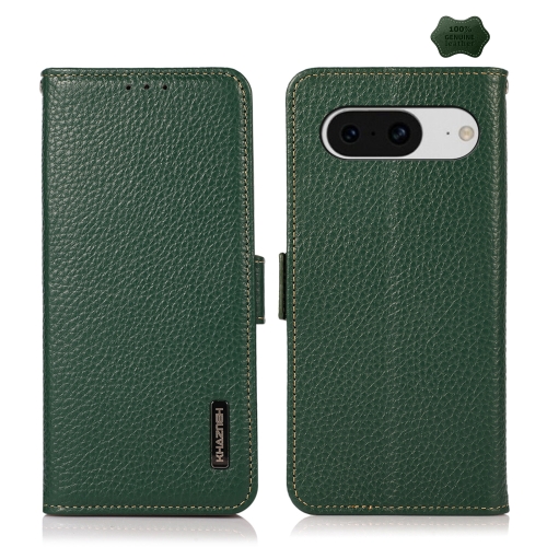 

For Google Pixel 8 KHAZNEH Side-Magnetic Litchi Genuine Leather RFID Phone Case(Green)