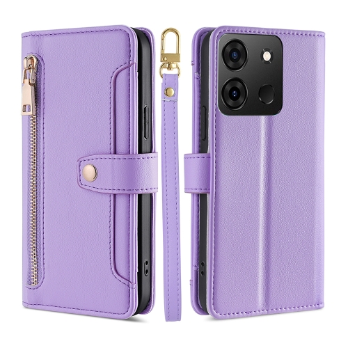 

For Infinix Smart 7 Sheep Texture Cross-body Zipper Wallet Leather Phone Case(Purple)