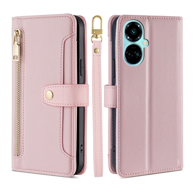 

For Tecno Camon 19 / 19 Pro Sheep Texture Cross-body Zipper Wallet Leather Phone Case(Pink)