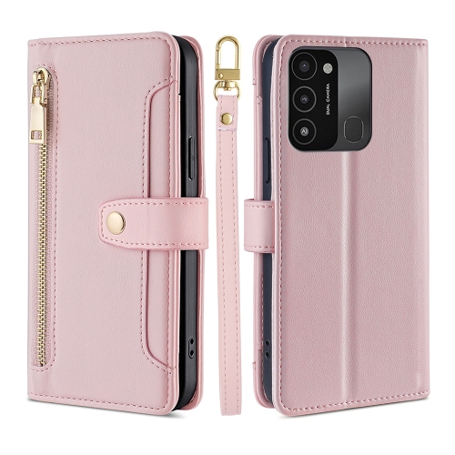 

For Tecno Spark 8C Sheep Texture Cross-body Zipper Wallet Leather Phone Case(Pink)