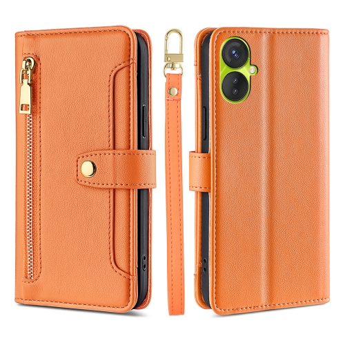 

For Tecno Spark 9 Sheep Texture Cross-body Zipper Wallet Leather Phone Case(Orange)