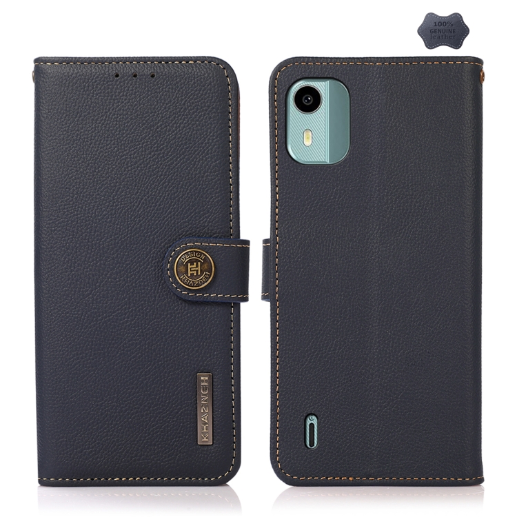 

For Nokia C12 4G KHAZNEH Custer Genuine Leather RFID Phone Case(Blue)