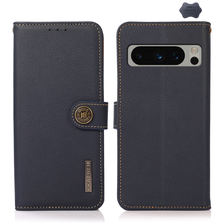 

For Google Pixel 8 Pro KHAZNEH Custer Genuine Leather RFID Phone Case(Blue)