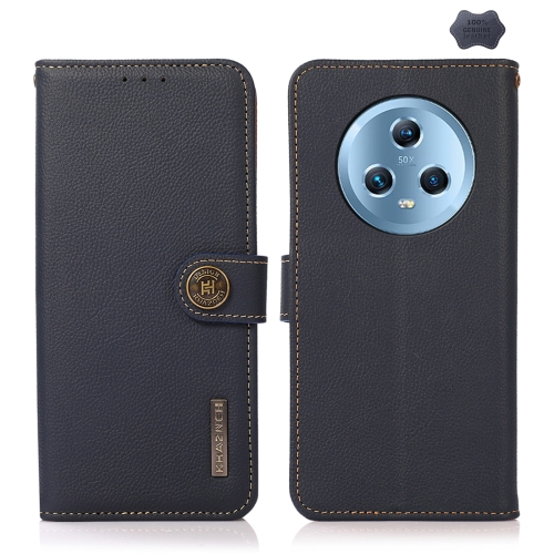 

For Honor Magic5 KHAZNEH Custer Genuine Leather RFID Phone Case(Blue)