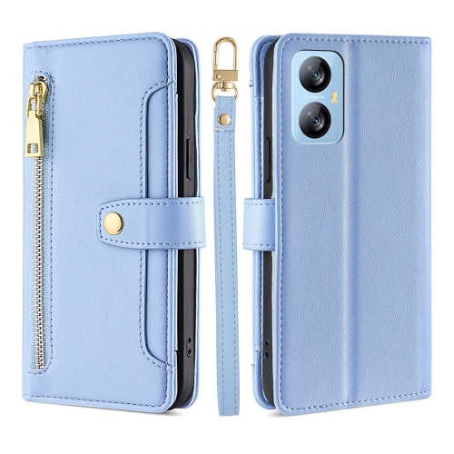 

For Blackview A52 Sheep Texture Cross-body Zipper Wallet Leather Phone Case(Blue)