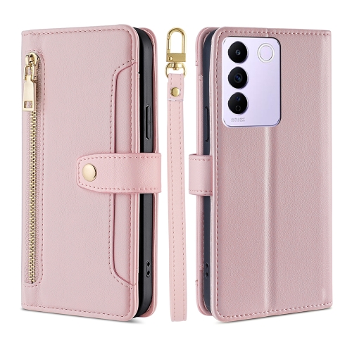 

For vivo S16e Sheep Texture Cross-body Zipper Wallet Leather Phone Case(Pink)