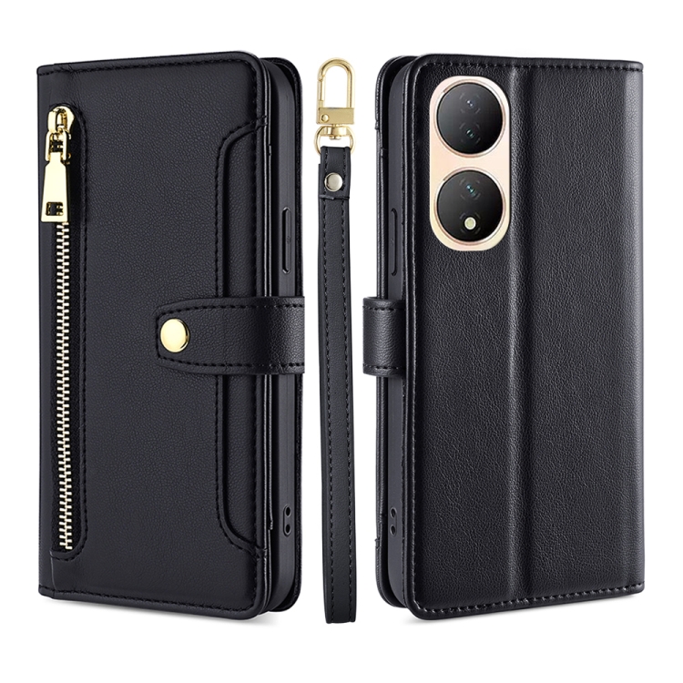 

For vivo Y100 5G Sheep Texture Cross-body Zipper Wallet Leather Phone Case(Black)