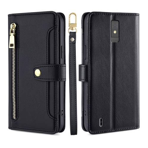 

For ZTE Blade A32 Sheep Texture Cross-body Zipper Wallet Leather Phone Case(Black)