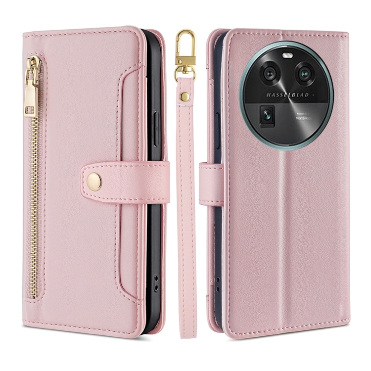 

For OPPO Find X6 5G Sheep Texture Cross-body Zipper Wallet Leather Phone Case(Pink)