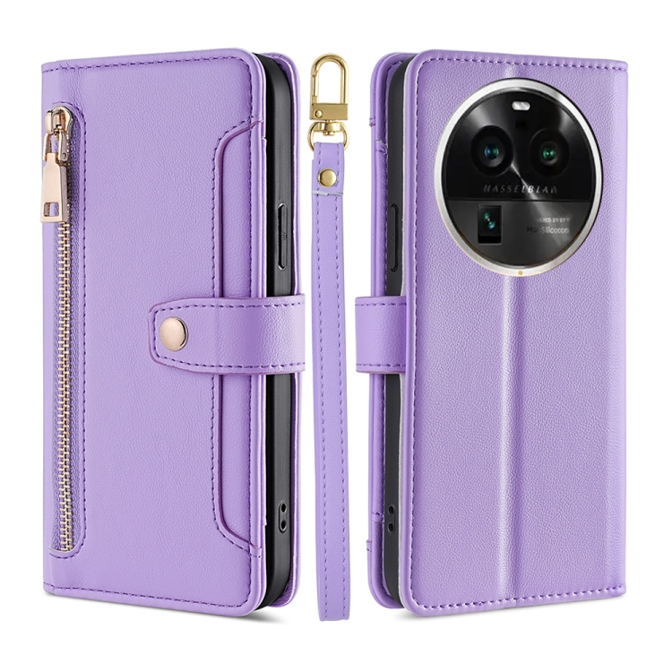 

For OPPO Find X6 Pro 5G Sheep Texture Cross-body Zipper Wallet Leather Phone Case(Purple)