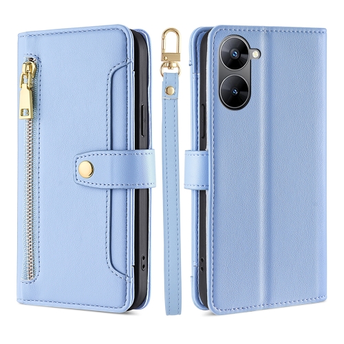 

For Realme V30 5G / V30T Sheep Texture Cross-body Zipper Wallet Leather Phone Case(Blue)