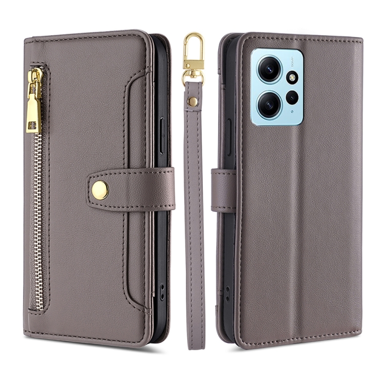 

For Xiaomi Redmi Note 12 4G Global Sheep Texture Cross-body Zipper Wallet Leather Phone Case(Grey)