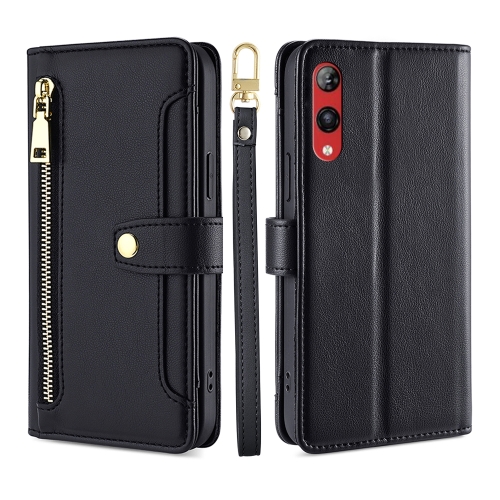 

For Rakuten Hand 4G Sheep Texture Cross-body Zipper Wallet Leather Phone Case(Black)