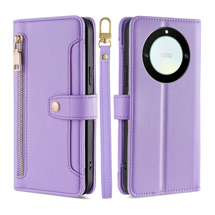 

For Honor X40 Sheep Texture Cross-body Zipper Wallet Leather Phone Case(Purple)