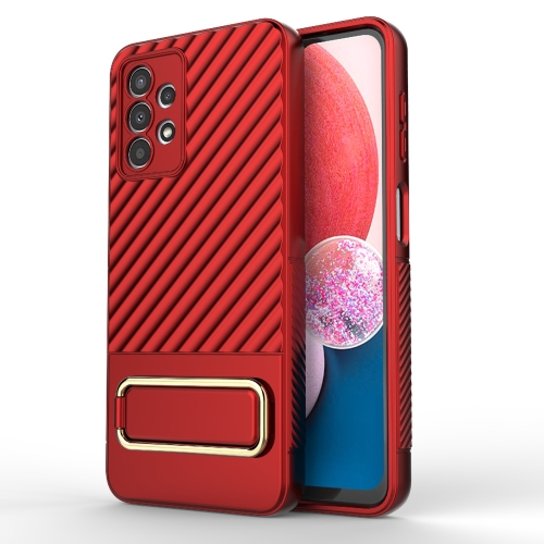 

For Samsung Galaxy A13 4G Wavy Textured Phone Case with Lens Film(Red)