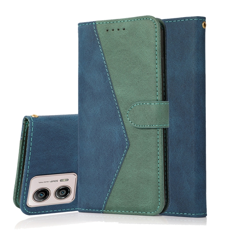 

For Motorola Moto G13 Dual-color Stitching Leather Phone Case(Blue Green)