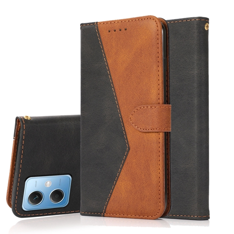 

For Xiaomi Redmi Note 12 5G China Dual-color Stitching Leather Phone Case(Black Brown)