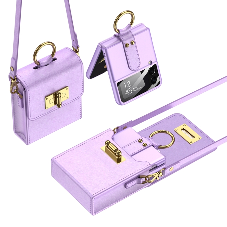 

GKK Mini Backpack Plain Phone Bag + Phone Case with Ring For Samsung Galaxy Z Flip4 5G(Purple)