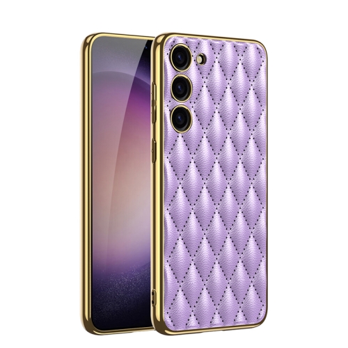 

For Samsung Galaxy S23 5G GKK Rhombus Pattern Electroplating Plain PU Phone Case(Purple)