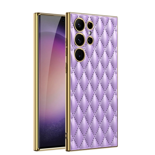 

For Samsung Galaxy S23 Ultra 5G GKK Rhombus Pattern Electroplating Plain PU Phone Case(Purple)