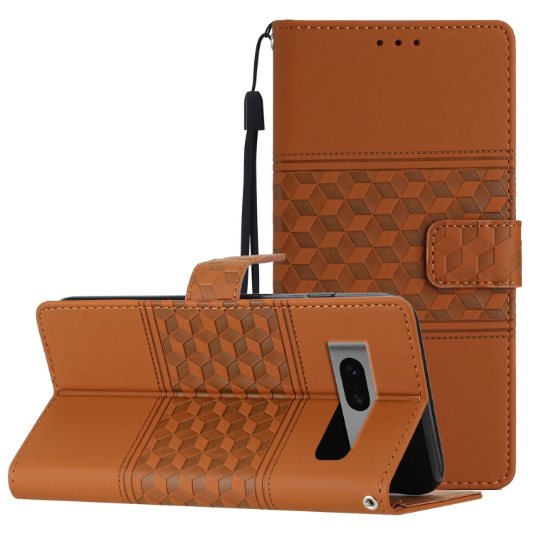 

For Google Pixel 7 5G Diamond Embossed Skin Feel Leather Phone Case with Lanyard(Brown)