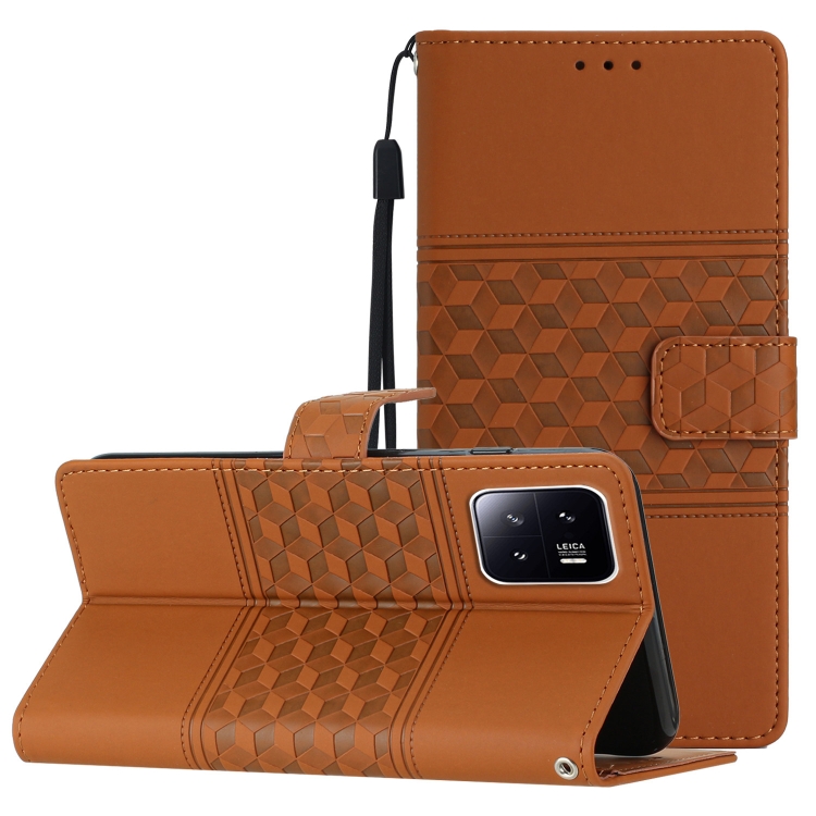 

For Xiaomi 13 Pro Diamond Embossed Skin Feel Leather Phone Case with Lanyard(Brown)