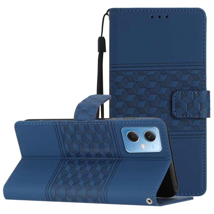 

For Xiaomi Redmi Note 12 5G China Diamond Embossed Skin Feel Leather Phone Case with Lanyard(Dark Blue)
