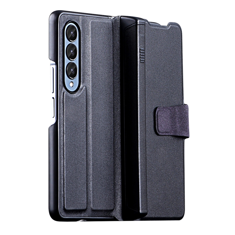 

For Samsung Galaxy Z Fold4 5G Plain Magnetic Folding Phone Case with Pen Case(Black)
