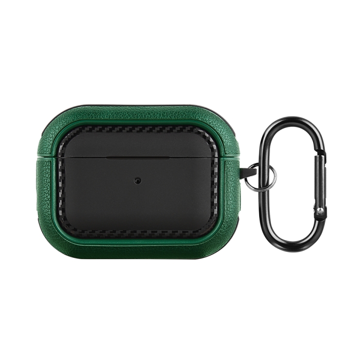 

For AirPods Pro 2 Leather Texture Earphone Protective Case(Black Green)