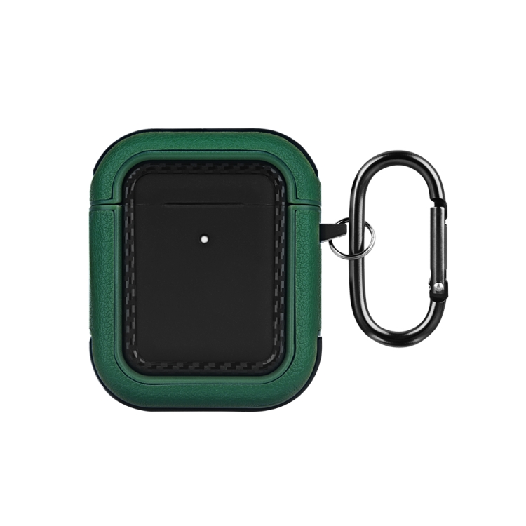 

For AirPods 1 / 2 Leather Texture Earphone Protective Case(Black Green)