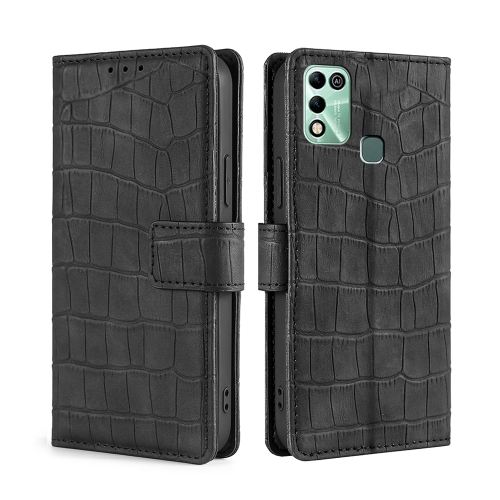 

For Infinix Hot 11 Play Skin Feel Crocodile Magnetic Clasp Leather Phone Case(Black)