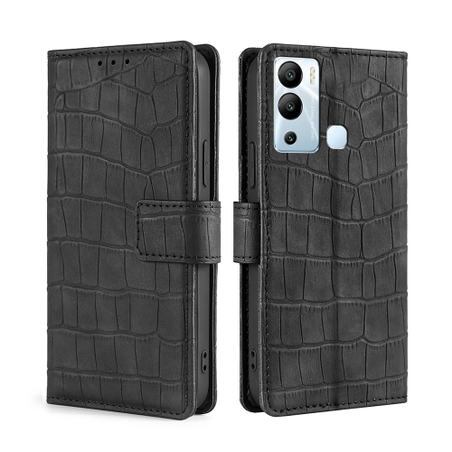 

For Infinix Hot 12i Skin Feel Crocodile Magnetic Clasp Leather Phone Case(Black)