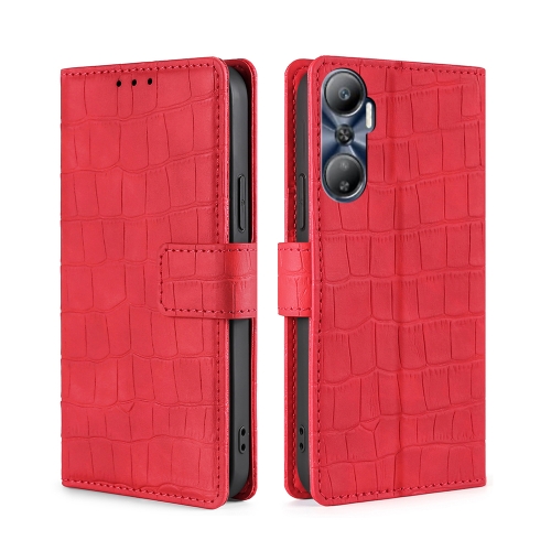 

For Infinix Hot 20 4G Skin Feel Crocodile Magnetic Clasp Leather Phone Case(Red)