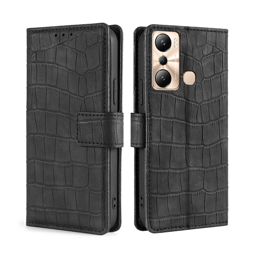 

For Infinix Hot 20i Skin Feel Crocodile Magnetic Clasp Leather Phone Case(Black)