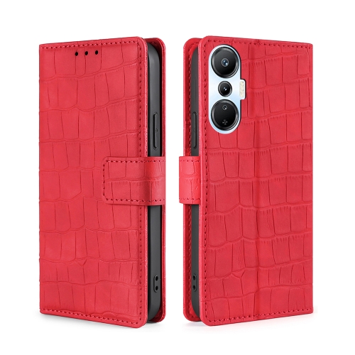 

For Infinix Hot 20s Skin Feel Crocodile Magnetic Clasp Leather Phone Case(Red)