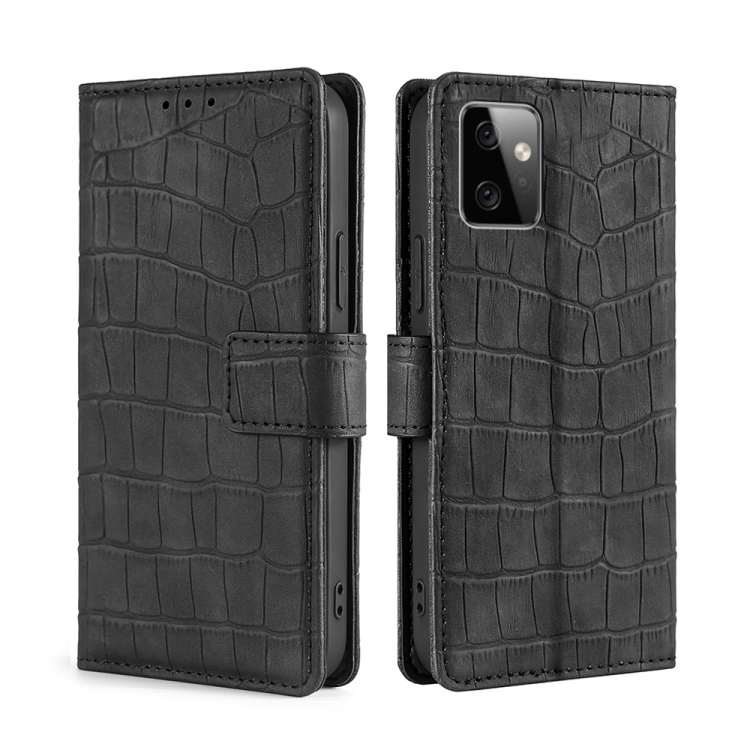 

For Motorola Moto G Power 2023 Skin Feel Crocodile Magnetic Clasp Leather Phone Case(Black)