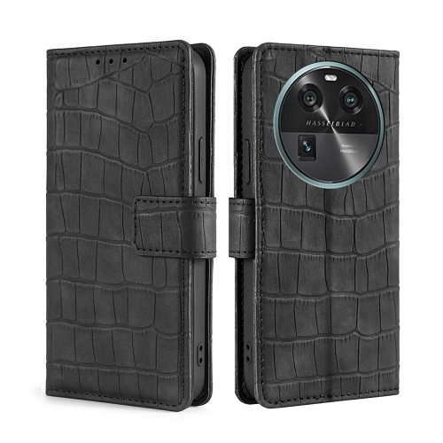 

For OPPO Find X6 5G Skin Feel Crocodile Magnetic Clasp Leather Phone Case(Black)