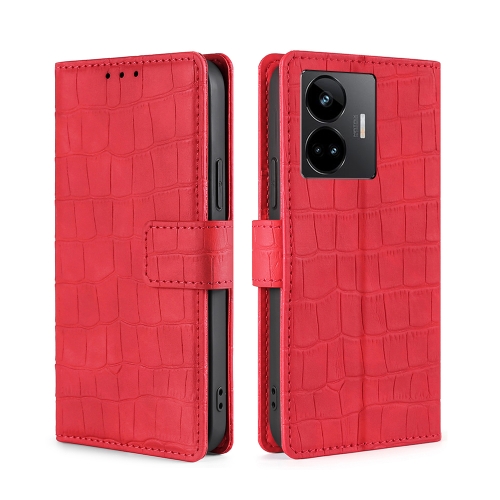 

For Realme GT Neo5 Skin Feel Crocodile Magnetic Clasp Leather Phone Case(Red)