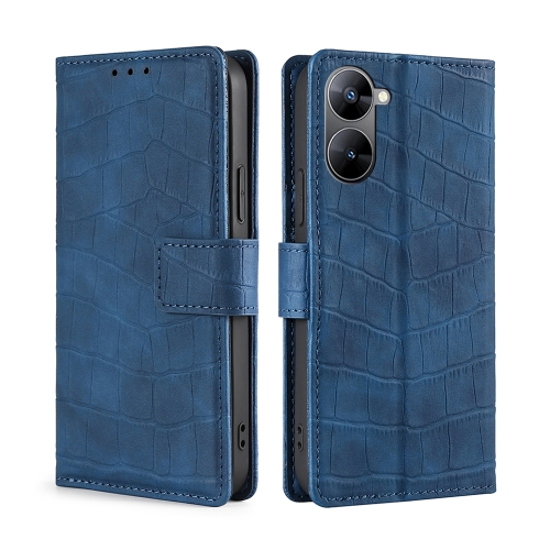 

For Realme V30 5G / V30T Skin Feel Crocodile Magnetic Clasp Leather Phone Case(Blue)