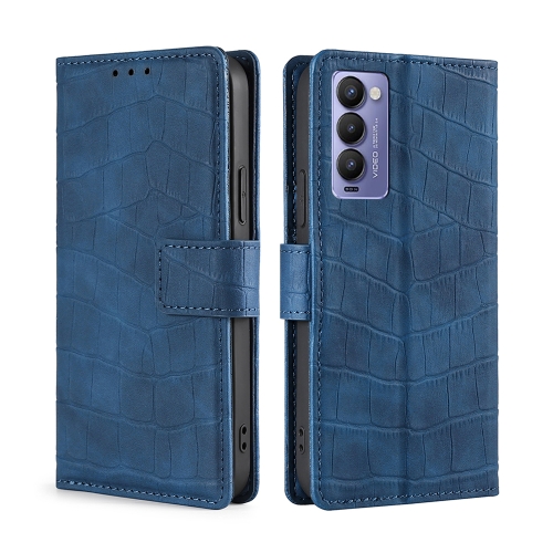 

For Tecno Camon 18 / 18P Skin Feel Crocodile Magnetic Clasp Leather Phone Case(Blue)