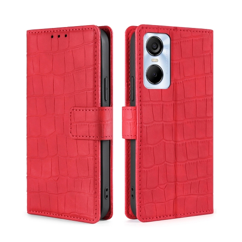 

For Tecno Pop 6 Pro Skin Feel Crocodile Magnetic Clasp Leather Phone Case(Red)