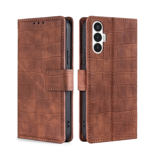 

For Tecno Pova 3 Skin Feel Crocodile Magnetic Clasp Leather Phone Case(Brown)