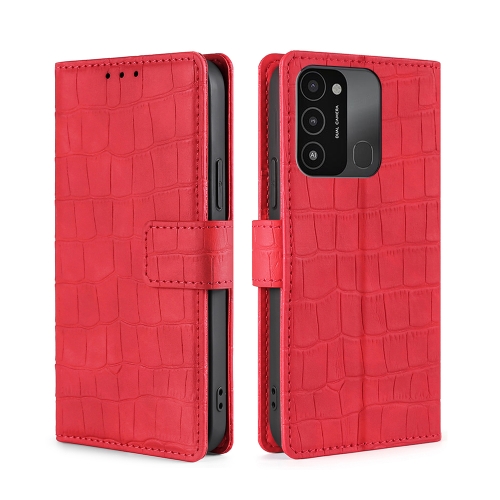 

For Tecno Spark 8C Skin Feel Crocodile Magnetic Clasp Leather Phone Case(Red)