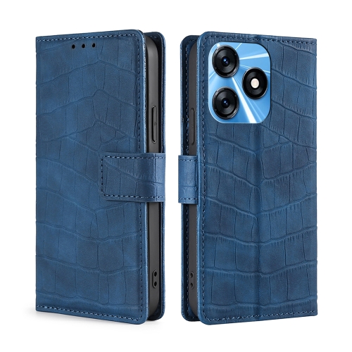 

For Tecno Spark 10 4G Skin Feel Crocodile Magnetic Clasp Leather Phone Case(Blue)